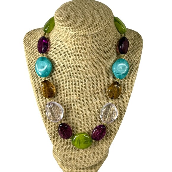 Colorful Chunky Beaded Necklace Multicolor Resin Beads & Adjustable Chain Length - Picture 1 of 16